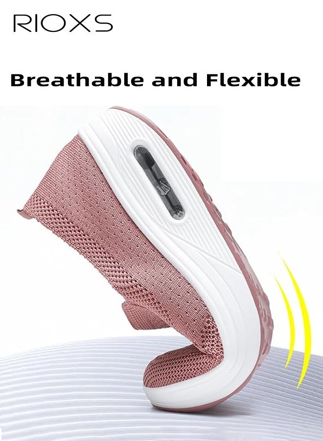 ريوكس حذاء رياضي نسائي عصري، حذاء مشي سهل الارتداء من شبكة قابلة للتنفس، حذاء خفيف ومريح للفتيات، حذاء رياضي عصري بمقدمة مستديرة للارتداء اليومي، الجري، الركض، الأنشطة الخارجية والملابس الترفيهية، لون وردي - Image 3